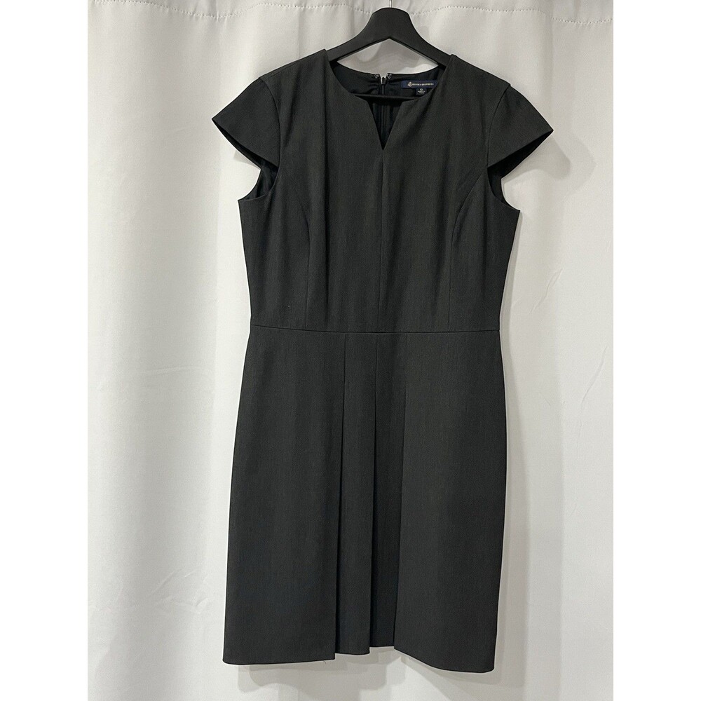 Brooks Brothers Womens 12 Dark Gray Charcoal Notch Neck Cap Sleeve Sheath Dress